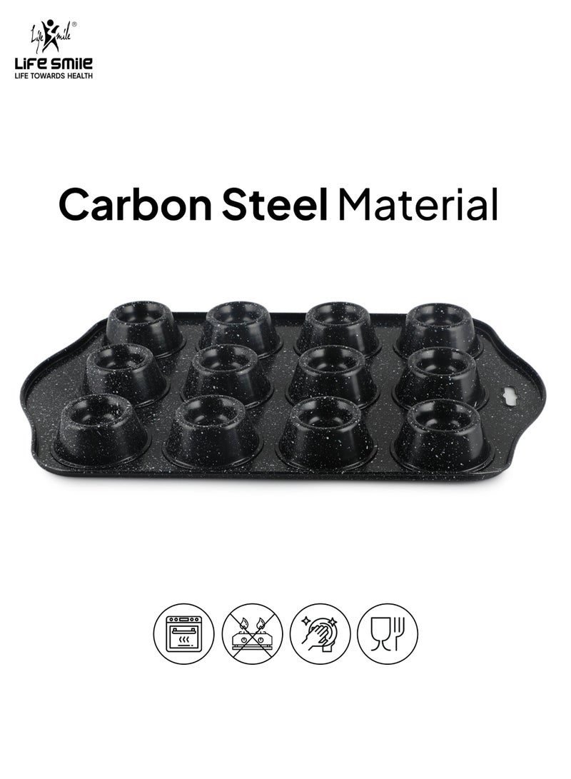 Life Smile Non-Stick Carbon Steel 12-Cup Muffin Pan with Granite Coating – Oven Safe Baking Tray - Image 4